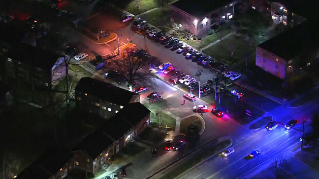 A man is injured after a shooting in Laurel, Md. Friday night (SkyTrack7)