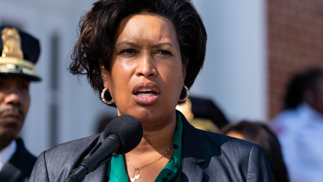 FILE - District of Columbia Mayor Muriel Bowser speaks during a news conference about the arrest of a suspect in a recent string of attacks on homeless people, March 15, 2022, in Washington. President Joe Biden has told Senate Democrats that he'll sign a bill overriding the District of Columbia’s effort to overhaul how the city prosecutes and punishes crime. A resolution that would block the changes has passed the Republican-controlled House with some Democratic support and appears poised to clear Senate on a bipartisan basis as well, perhaps as early as next week. (AP Photo/Alex Brandon, File)