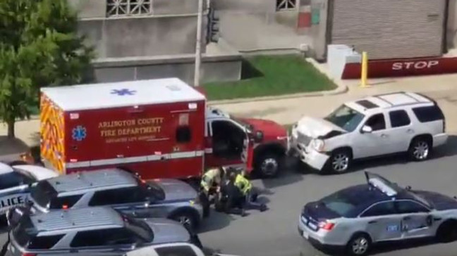 Shari Gribbin tweeted video of the capture of the driver of the stolen ambulance.{&nbsp;}(@DCShariG)