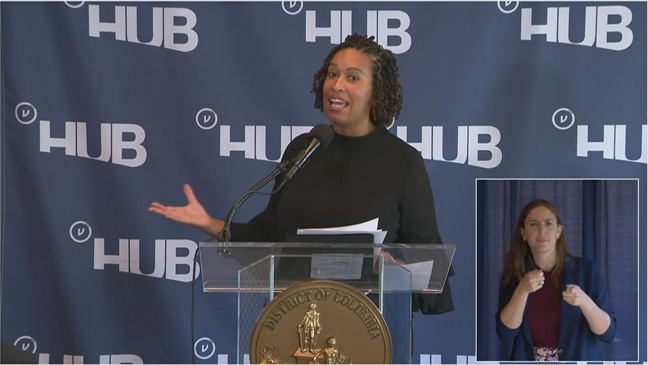 Mayor Muriel Bowser cuts the ribbon on the new headquarters for cybersecurity company Virtru in D.C. Wednesday, Sept. 13, 2023. (7News)