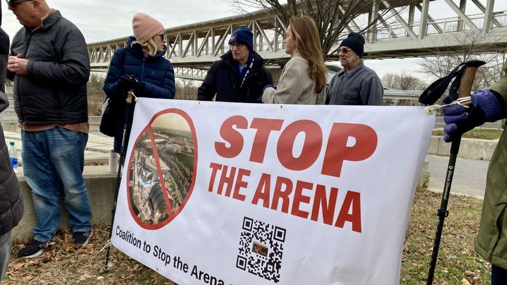 Newly formed Coalition to Stop the Arena at Potomac Yard speaks out against proposal to move Washington Wizards and Capitals to Virginia (Photo by Jay Korff/7News){p}{/p}