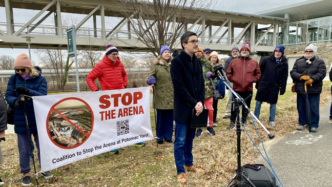 Newly formed Coalition to Stop the Arena at Potomac Yard speaks out against proposal to move Washington Wizards and Capitals to Virginia (Photo by Jay Korff/7News) 